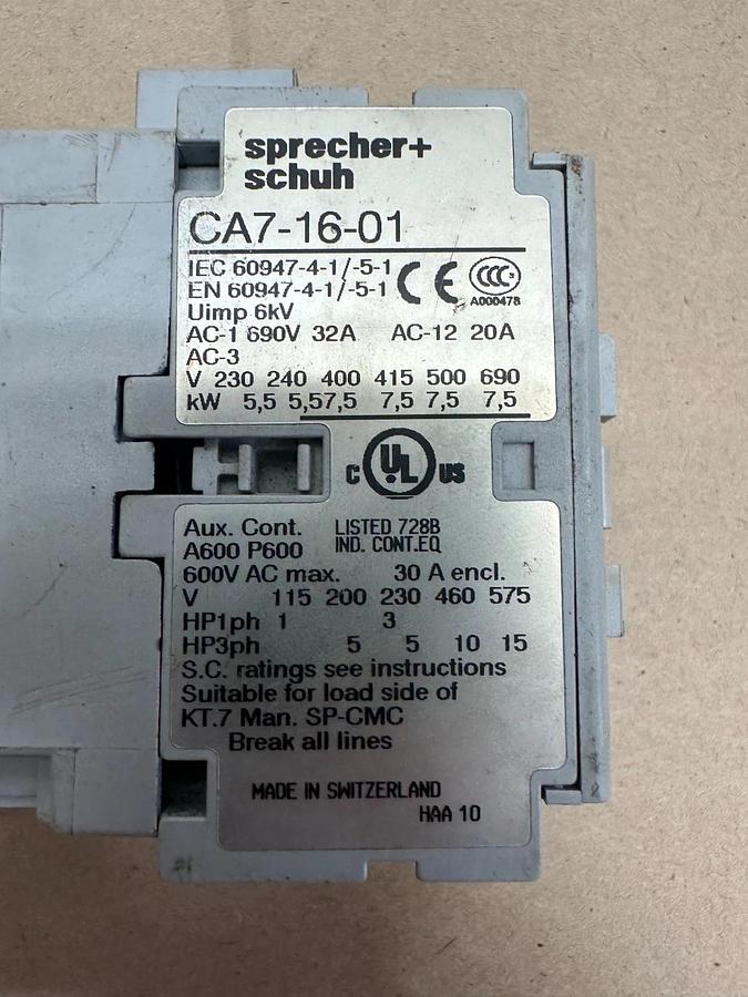 Used Sprecher & Schuh CA7-16-01 CA7 Contactor