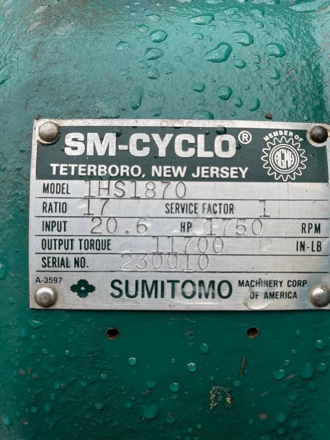 Used Sumitomo IHS1870 SM-Cyclo, 1750HP, 1 1/4” & 2” thread, Ratio:17