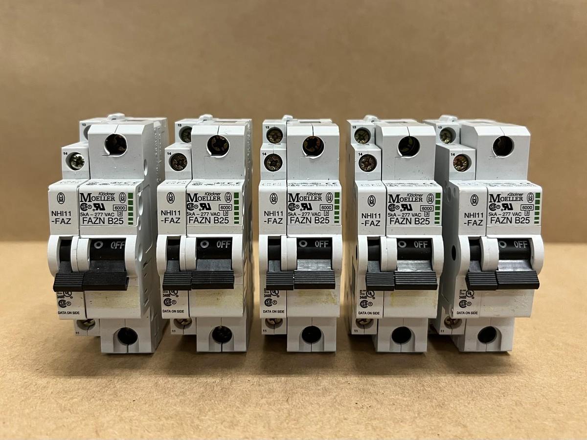 Used Moeller FAZN B25 5kA-277 VAC, 25A Circuit Breaker - Lot of 5