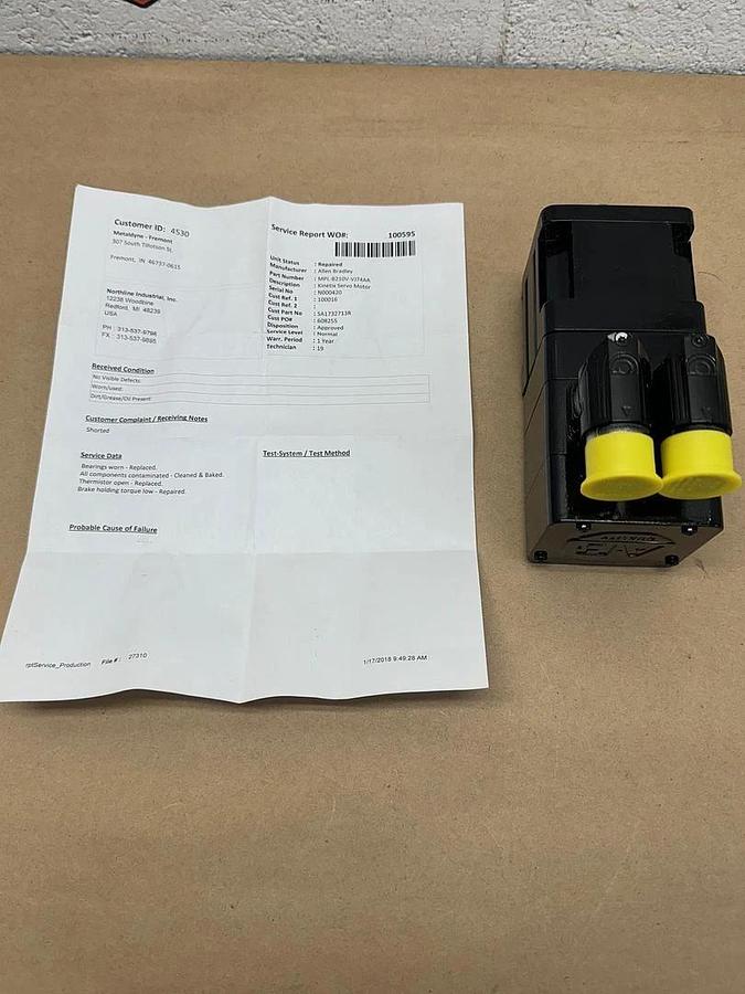 Refurbished Allen Bradley MPL-B210V-VJ74AA Rotary Servo Motor, Ser A, 8000RPM, 460V