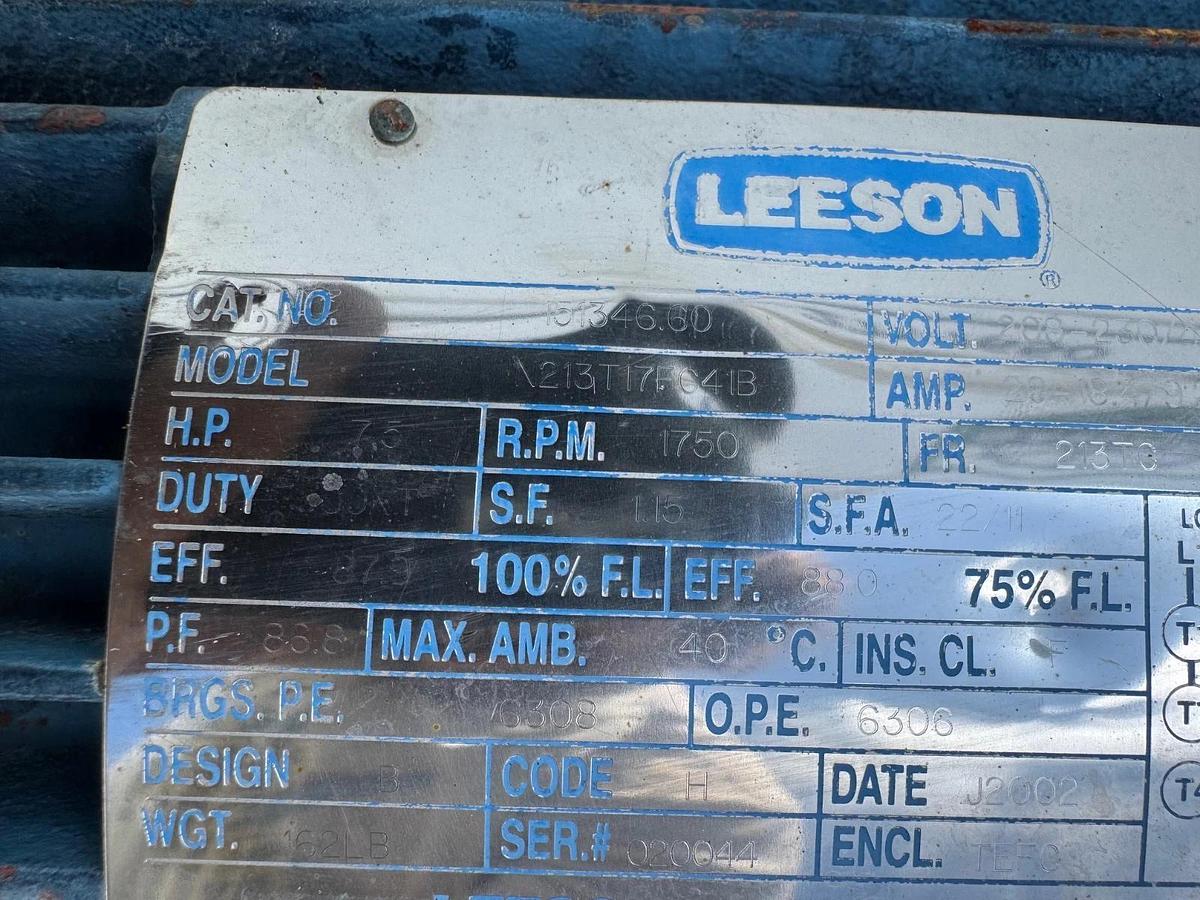 Used Leeson 151346.60 AC Motor 7.5Hp @ 1750RPM, 208-230/460V, 20-18.4/9.2A