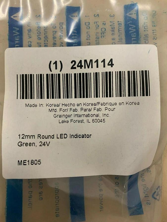 Grainger 24M114 12mm Round LED Indicator Green 24v (lot of 7)