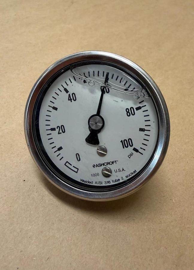 Used Ashcroft 1008 Pressure Gauge, 0-100psi