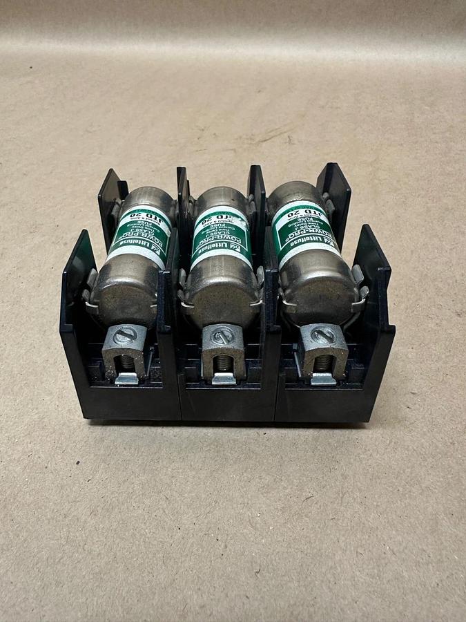Used Littelfuse LJ60030-3C, 600V Fuse Block w/ Littelfuse JTD 20 Fuse