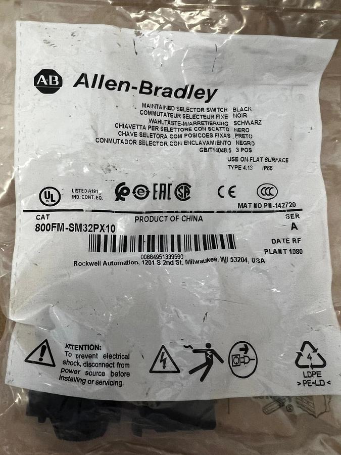 Used Allen Bradley 800FM-SM32PX10 Ser A Maintained Selector Switch *FACTORY SEALED*