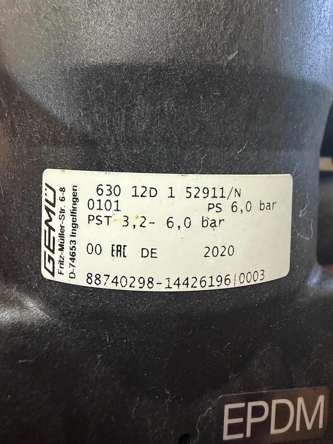 Used GEMU 630 12D 1 52911/N 0101 Pneumatic Diaphragm Valve, 6 Bar Pressure, DN12