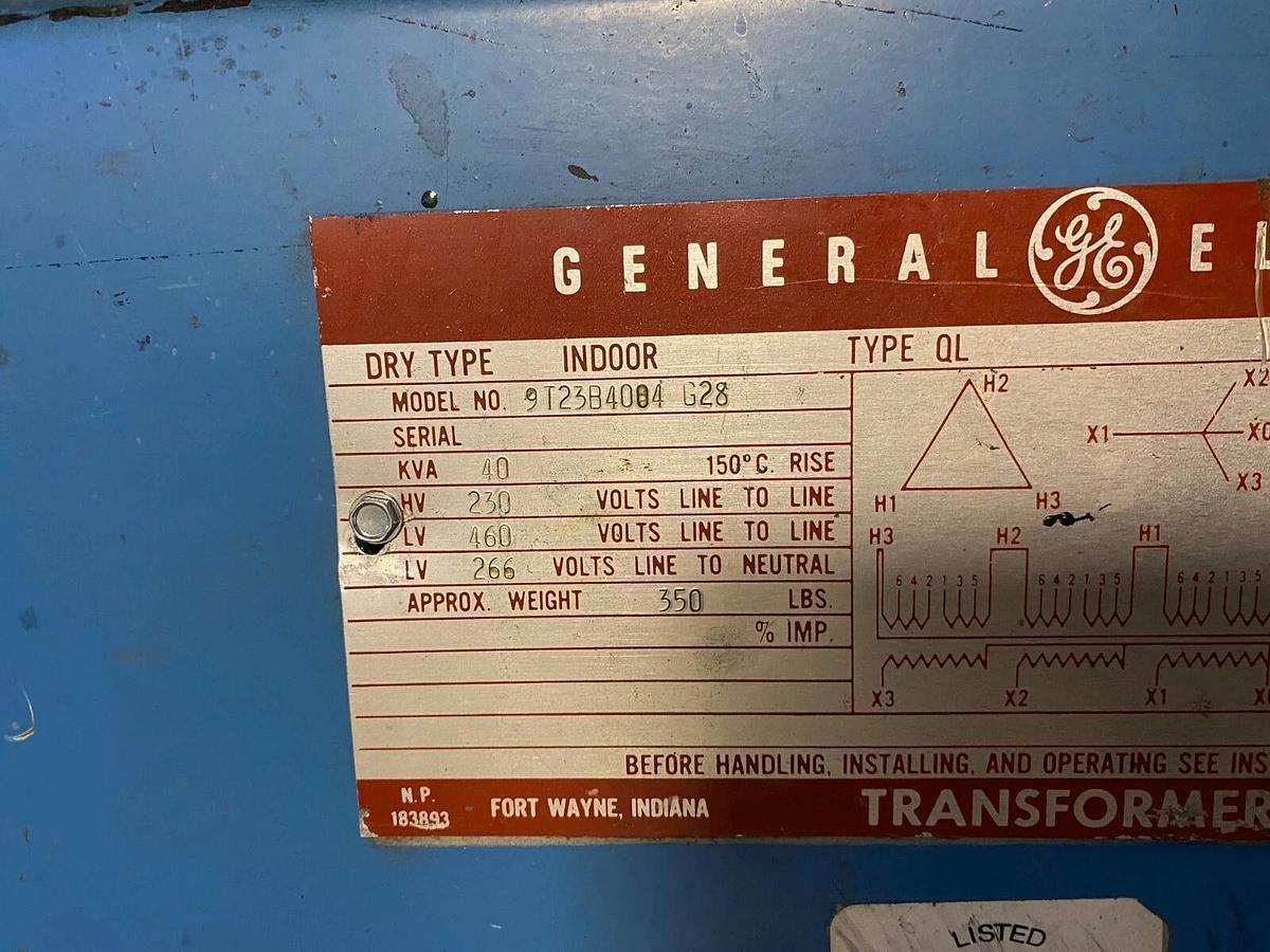 Used General Electric 9T23B4004 G28, 40 KVA Transformer, 3 Phase, Type QL