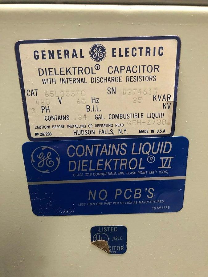 Used General Electric 65L333TC Dielektrol Capacitor, Internal Discharge Resistors