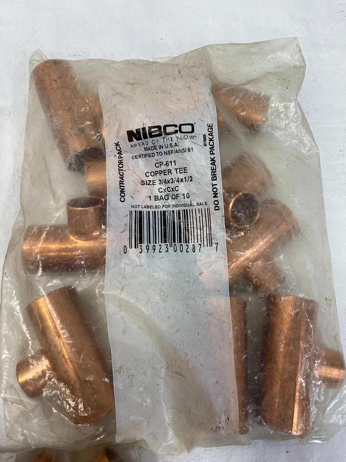 Used Nibco CP-611 Copper Tee, CP-611 Copper Tee, PP-600 Copper Coup - 45 pcs total
