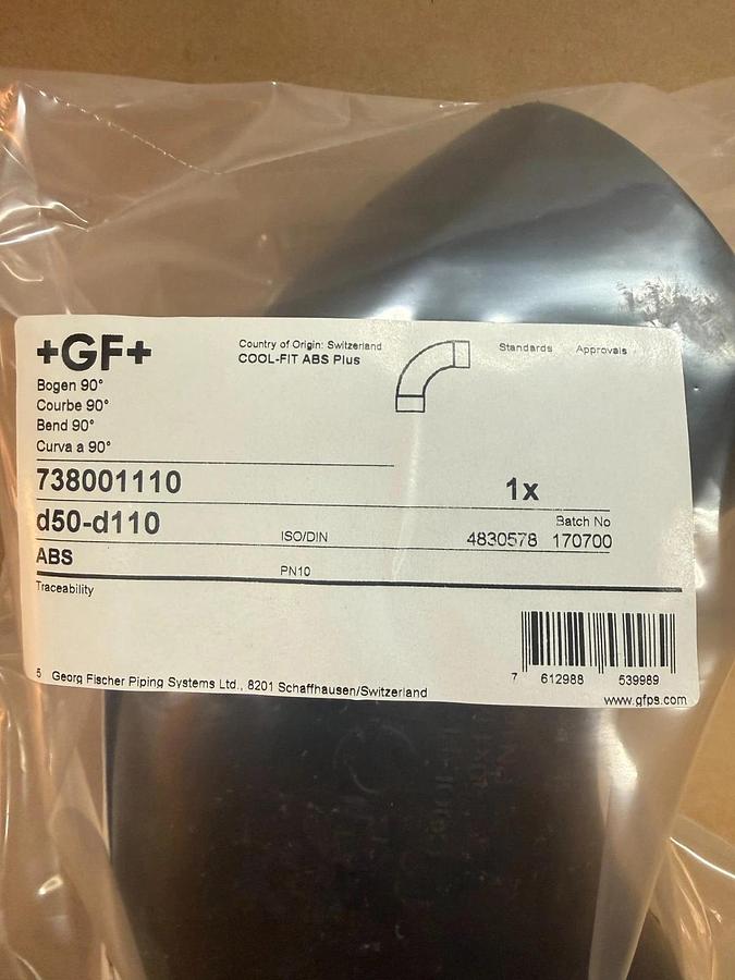 Used Georg Fischer Cool-Fit ABS Bend 90° 738001110 *FACTORY SEALED*