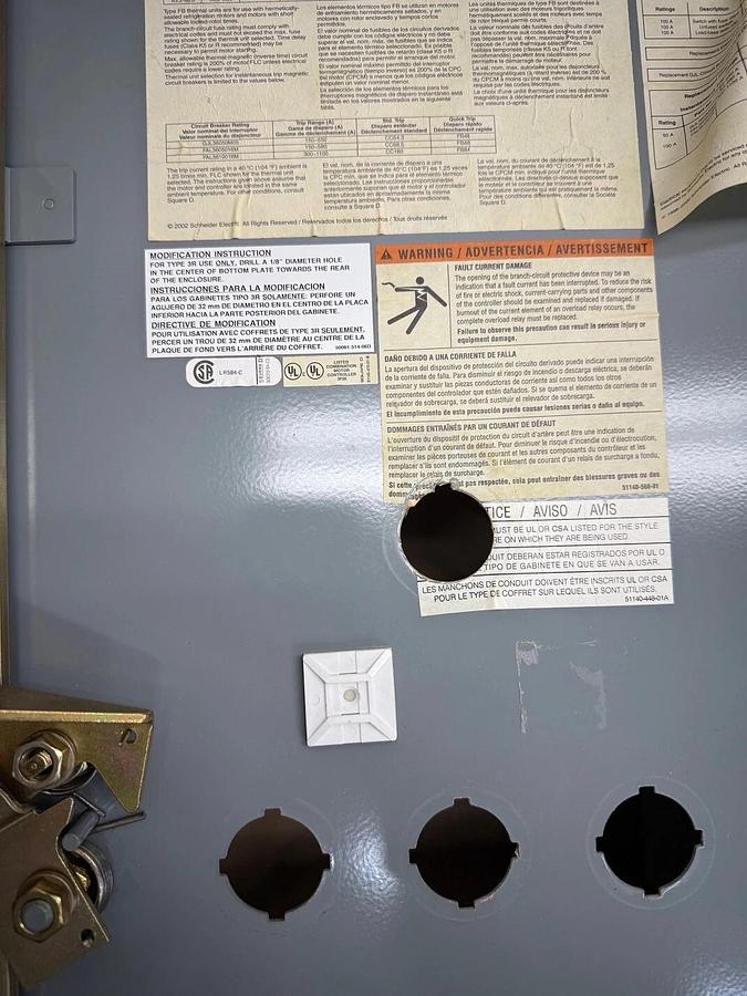 Used Square D 8539SEA51V81CF4P71P72T Combination Starter, Fusible Disconnect Breaker