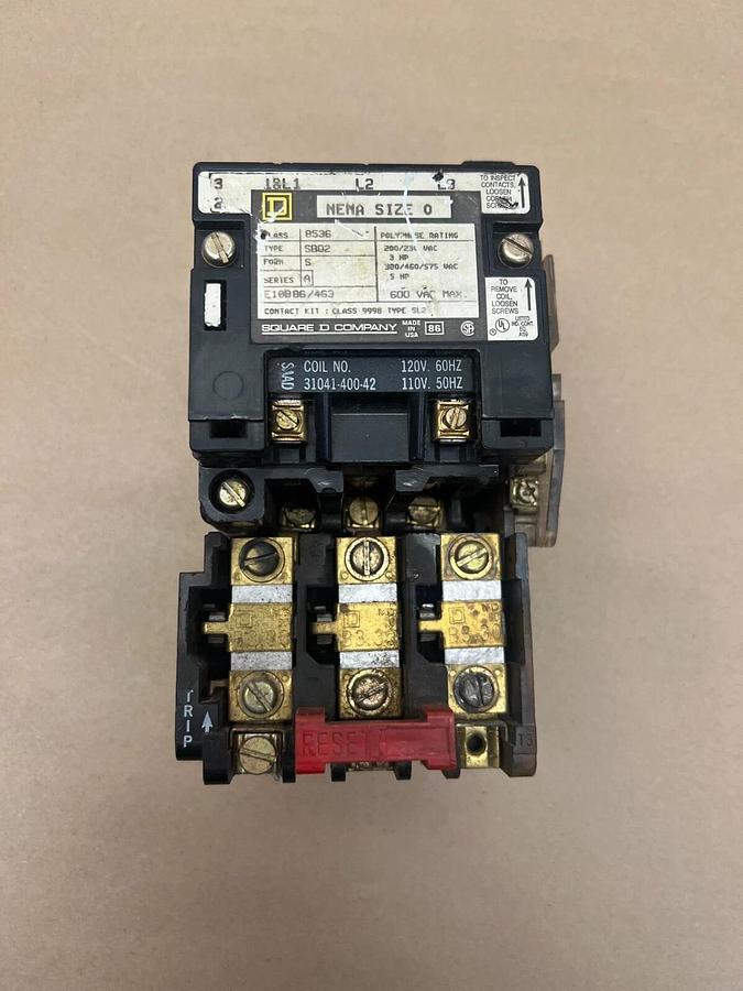 Used Square D 8536 Type SB02, Form S NEMA Size 0 Starter