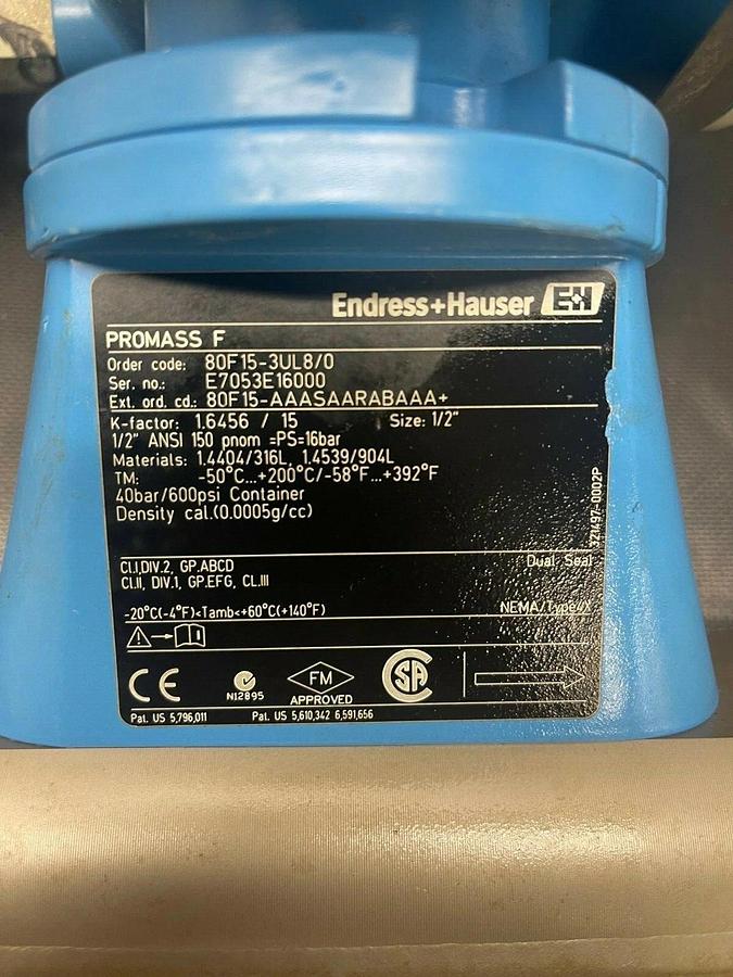 Used Endress+Hauser 80F15-3UL8/0 Promass 80 w/ 80F15-3UL8/0 Promass F, Flow Meter