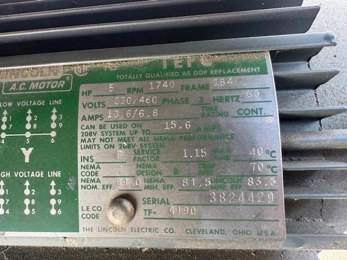 Used Lincoln/Dayton, S-17641/3C106A 5Hp Motor @ 1740RPM, 60A, w/ 15-5/8” Blower