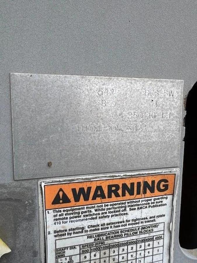Used Twin City Fan & Blower CW Bottom Angular Upblast 542, 250Hp Motor @ 1188RPM