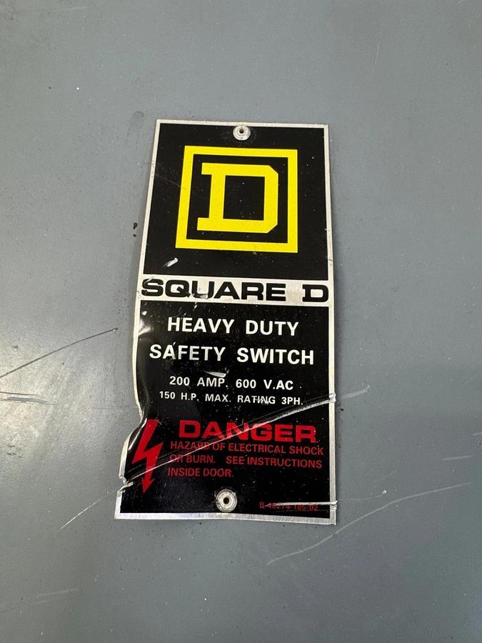 Used Square D HU-364-RB 200A Heavy Duty Safety Switch, 600V