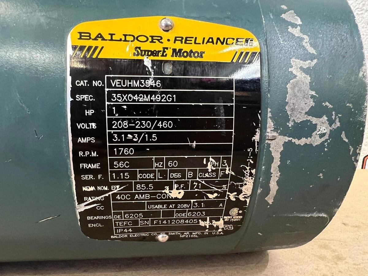 Used Baldor Reliance VEUHM3546 SuperE Motor 1Hp 1760RPM 3Ph 60Hz 56C Fr, 208-230/460V