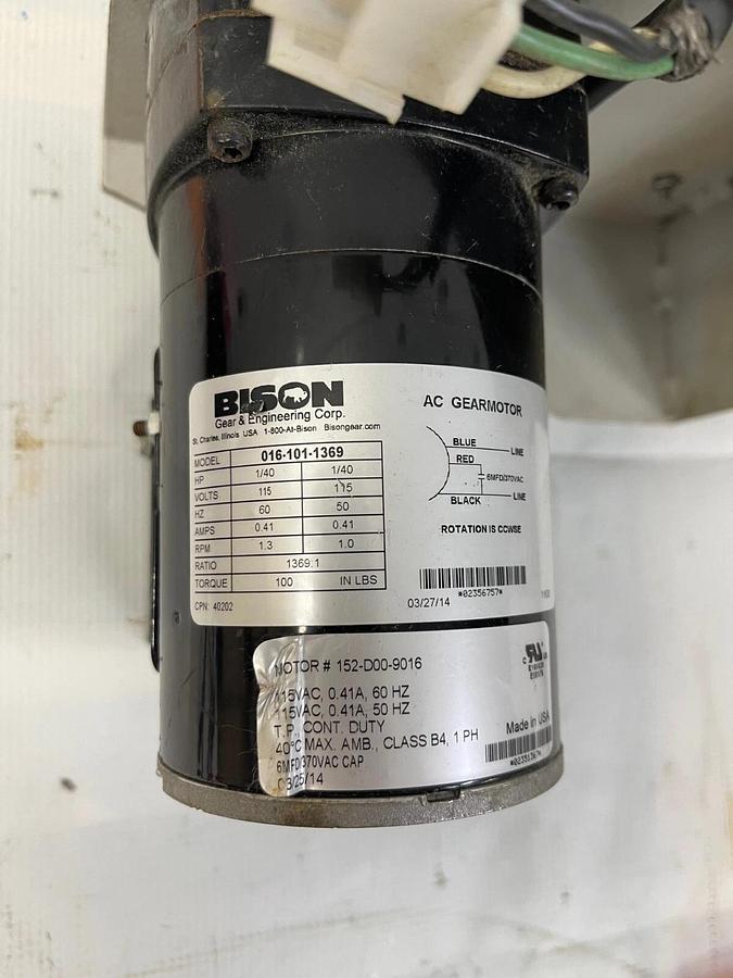 Used Bison 016-101-1369 Gear Motor, 115 Volts 60 Hz