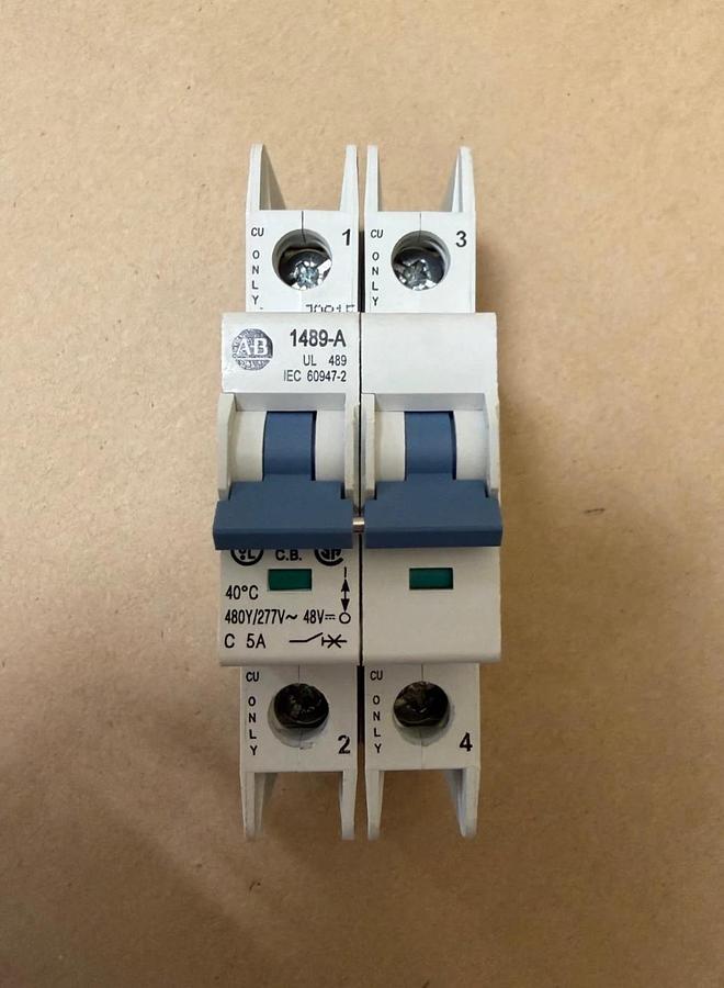 Used Allen Bradley 1489-A2C050 5A 2 Pole Circuit Breaker