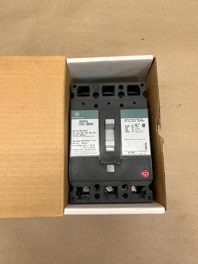 Used General Electric TED134015 Industrial Circuit Breaker, 15Amp, 3 Pole