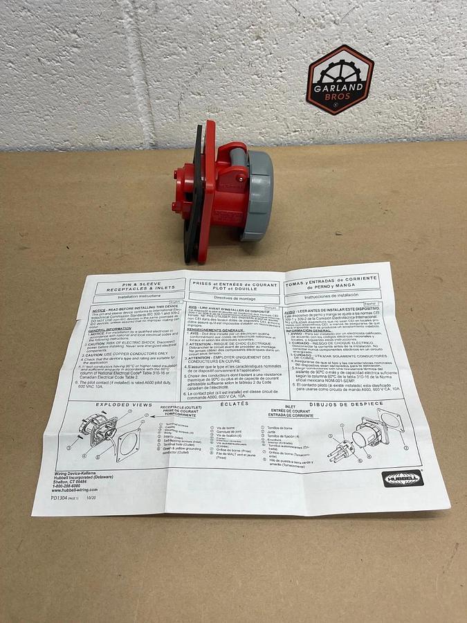Used Hubbell HBL420R7W Pin & Sleeve Receptacle, 20A, 480VAC, 3 Phase
