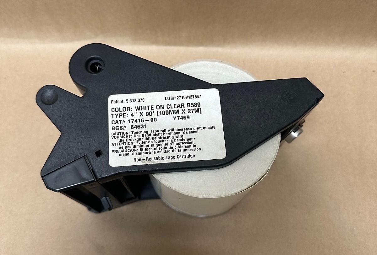 Used Brady B580 White on Clear, 4” x 90’ Label Cartridge