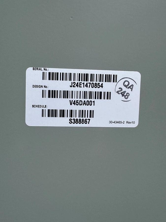 Used Eaton V48M28T4516 General Purpose Ventilated Transformer, 45kVA, V45DA001, 3 Ph