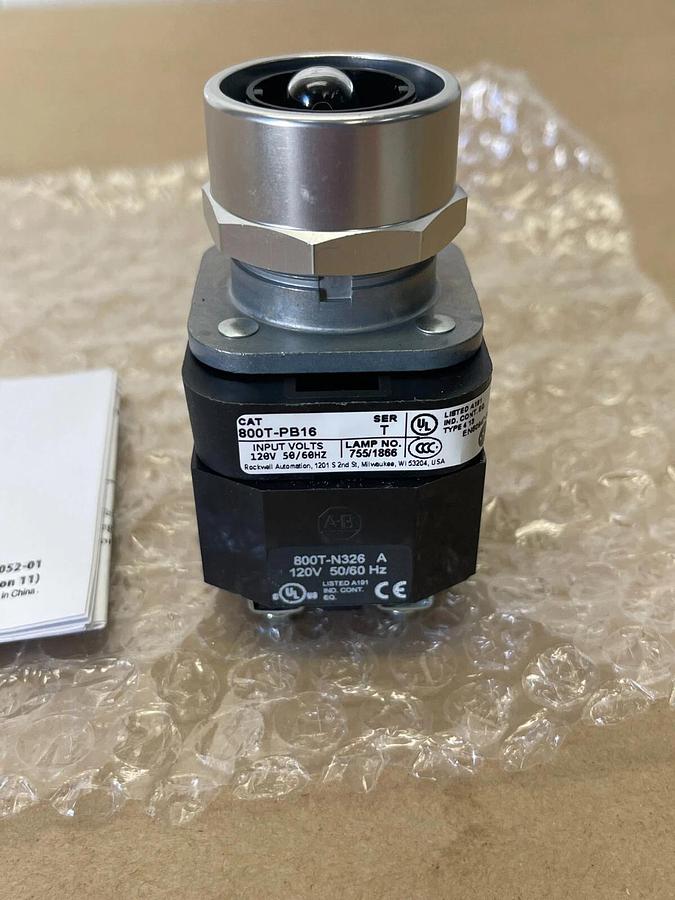 Used Allen-Bradley 800T-PB16, 30mm Momentary Push Button, Ser T, 120V AC, 50/60Hz
