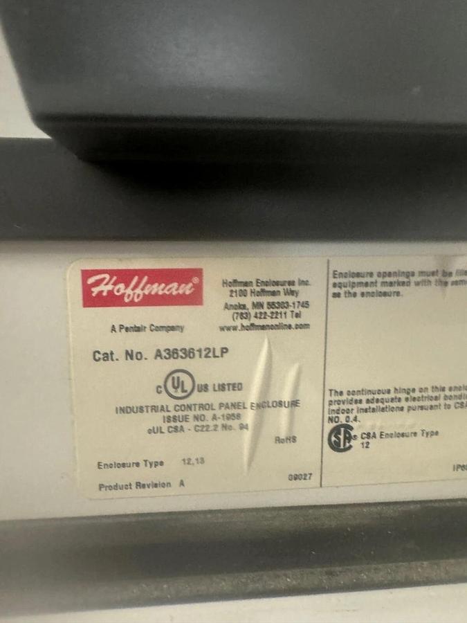 Used Hoffman A363612LP 36”x36”x12” Wall Mount Enclosure