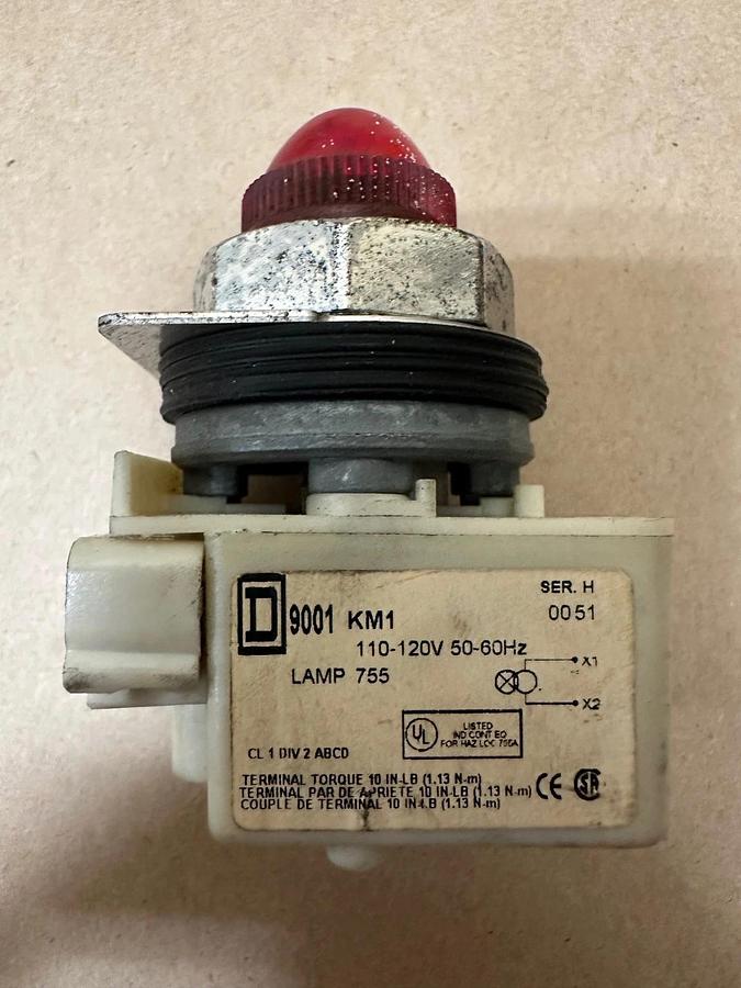 Used Square D 9001 KM1 Red Pilot Light Module - Lot of 5