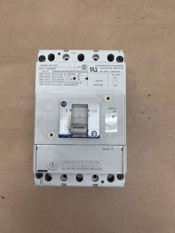 Used Allen-Bradley 140MG-J8P-D25 Instantaneous Trip Circuit Breaker 3 Pole 480V-600V