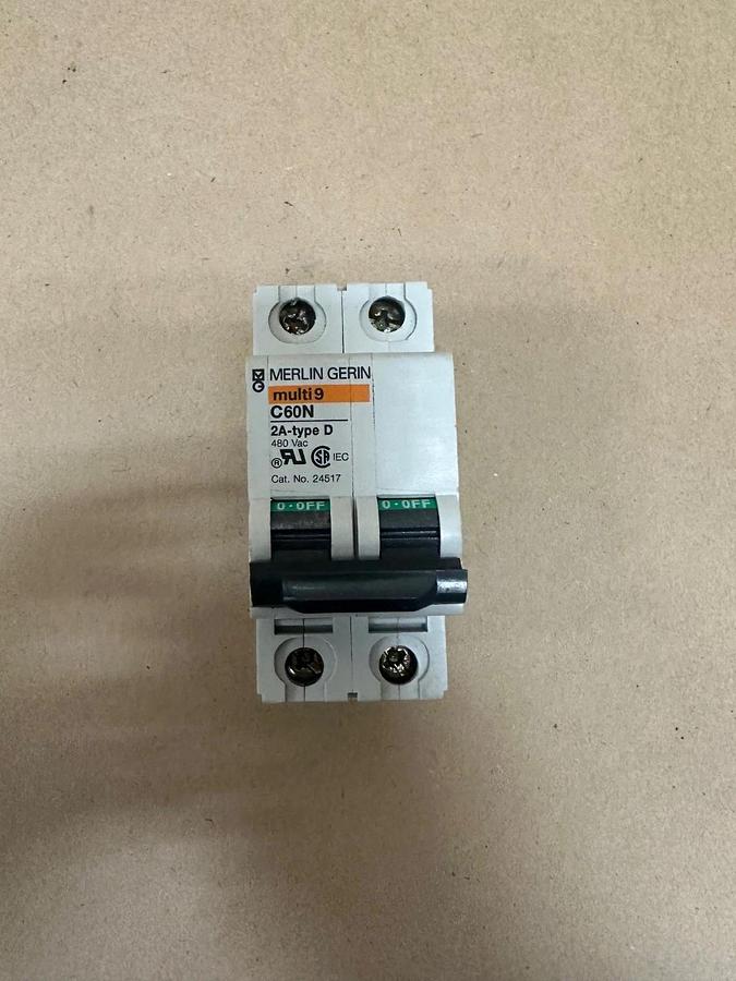 Used Merlin Gerin C60N Multi 9, 2A-Type D 2 Pole, 480VAC Breaker