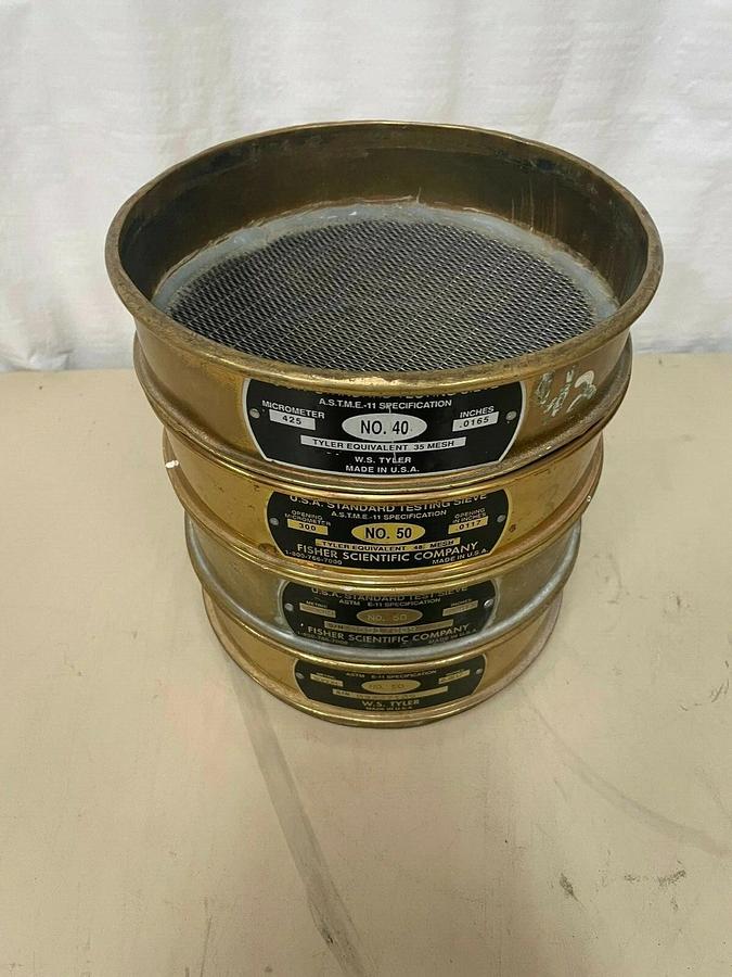 Used Fisher Scientific 8” Test Sieves, Lot of 4: .425 mm, .300 mm, .300 mm, .300 mm