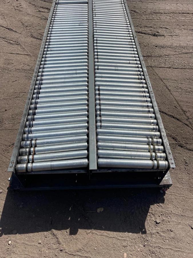 Used Power Roller Conveyor W:34” L:212” V-Belt, Baldor 1Hp, 1760RPM, Tigear 2 Gearbox