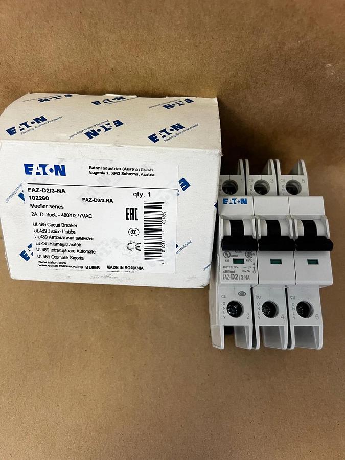 Used Eaton FAZ-D2/3-NA Circuit Breaker 2A, 3 Pole