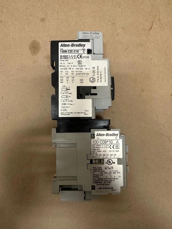 Used Allen Bradley 140M-C2E-C10 Ser C Circuit Breaker w/ 100-C09*10 Contactor