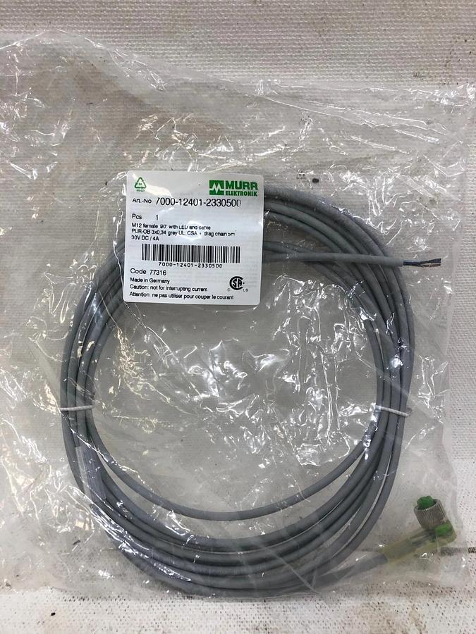 Used MURR ELEKTRONIK 7000-12401-2330500 M12 Female 90° LED, PUR 3x0.34 Gray