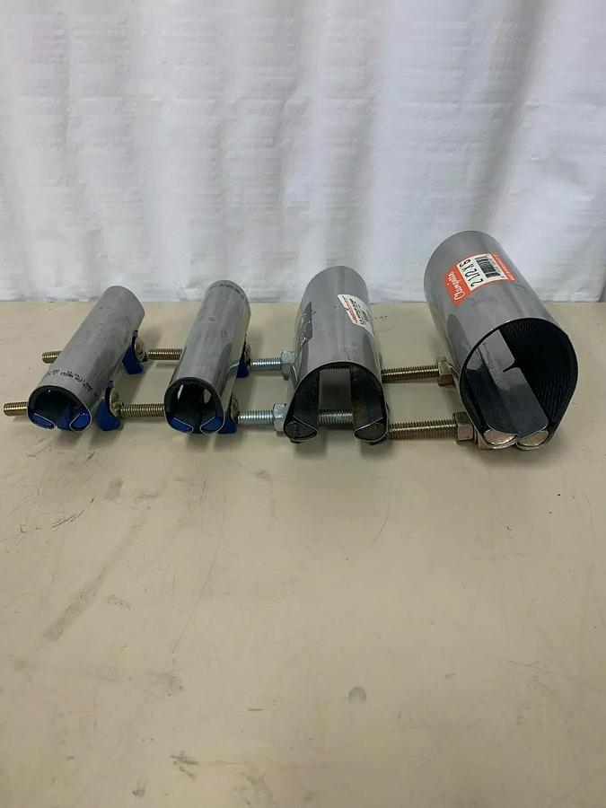 Used Industrial Pipe Clamps LOT of 4: 2-1/2" x 6", 1-1/2" x 6", 1-1/4" x 6", 1" x 6")