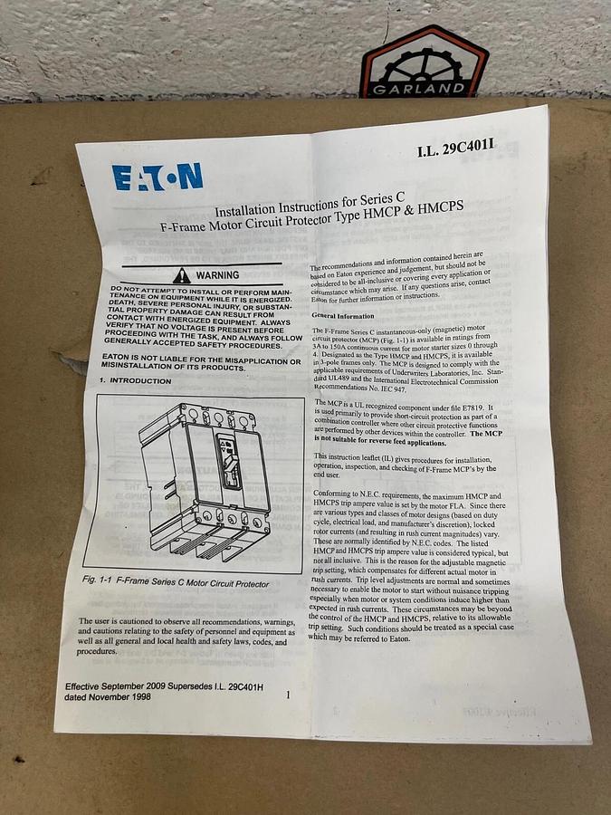 Eaton HMCP025D0 Motor Circuit Protector, Series C, 25A, 600VAC/250VDC, 3 Pole