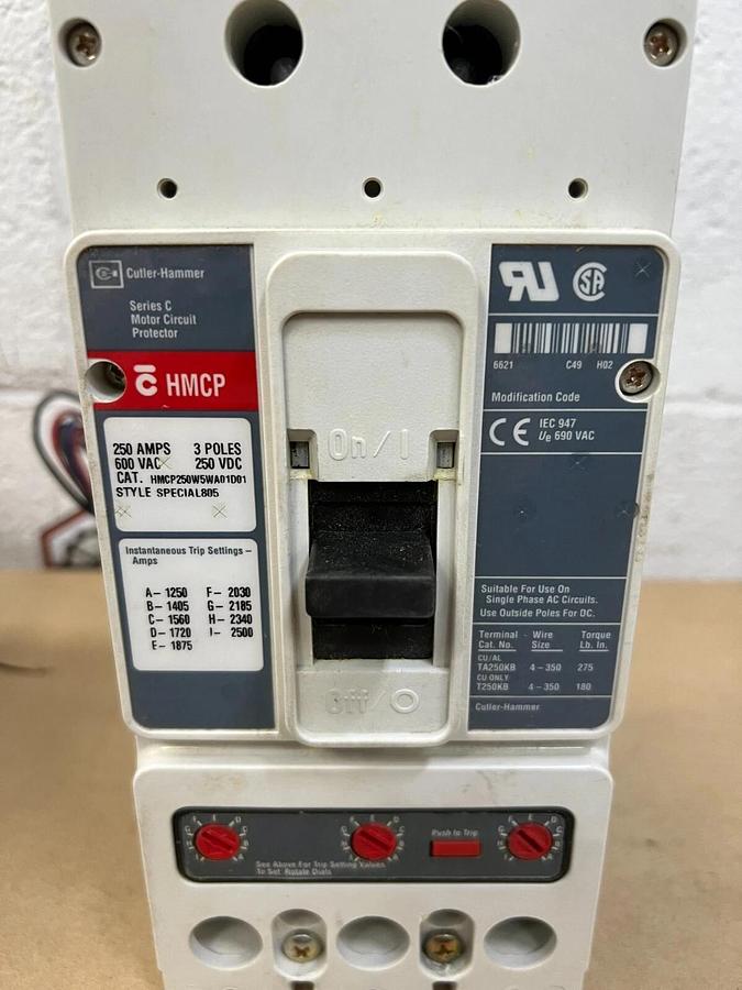 Used Cutler Hammer HMCP250W5WA01D01 Ser C Motor Circuit Protector 250A, 3 Pole, 600V