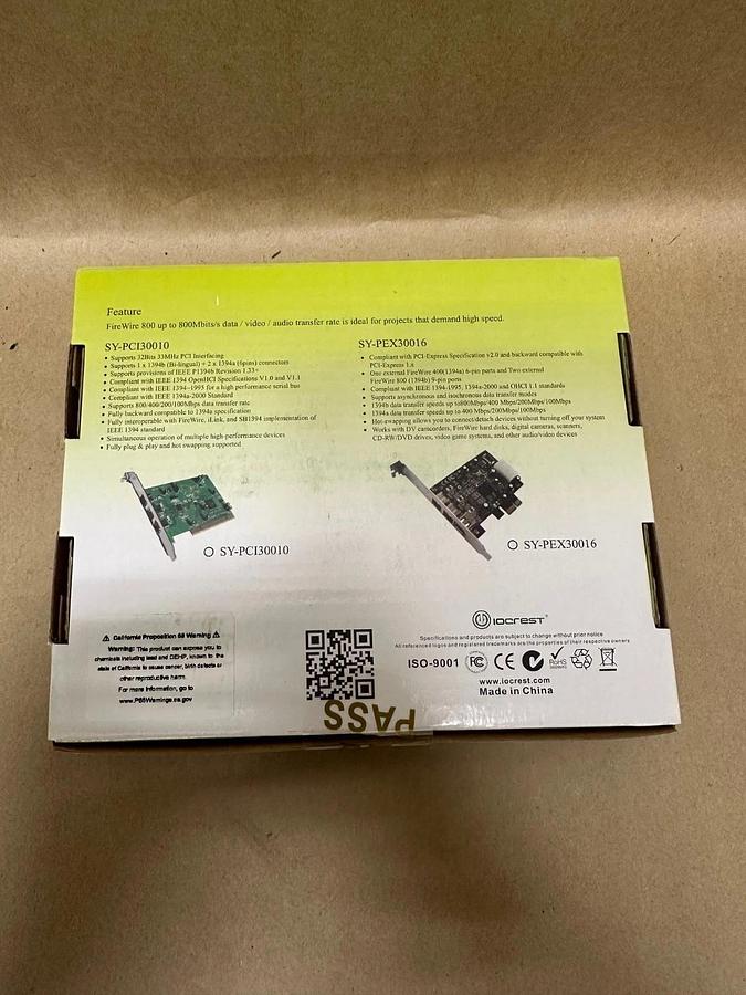Used IOCREST SY-PEX30016 FireWire 800 Expansion Controller Card *FACTORY SEALED*