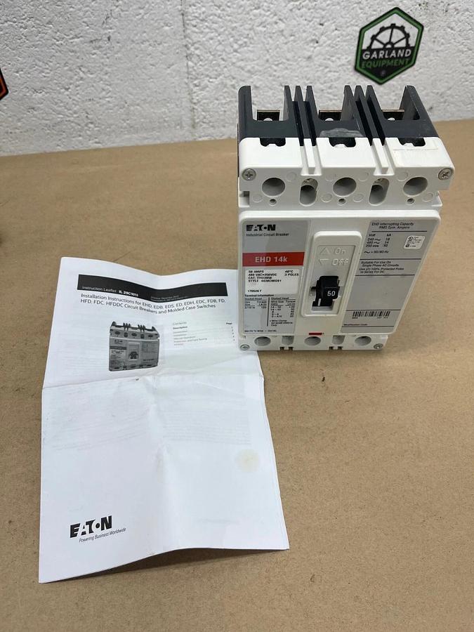 Used Eaton EHD3050 Ind Circuit Breaker Ser C, 3 Poles 50/60Hz 50A 480VAC/250VDC