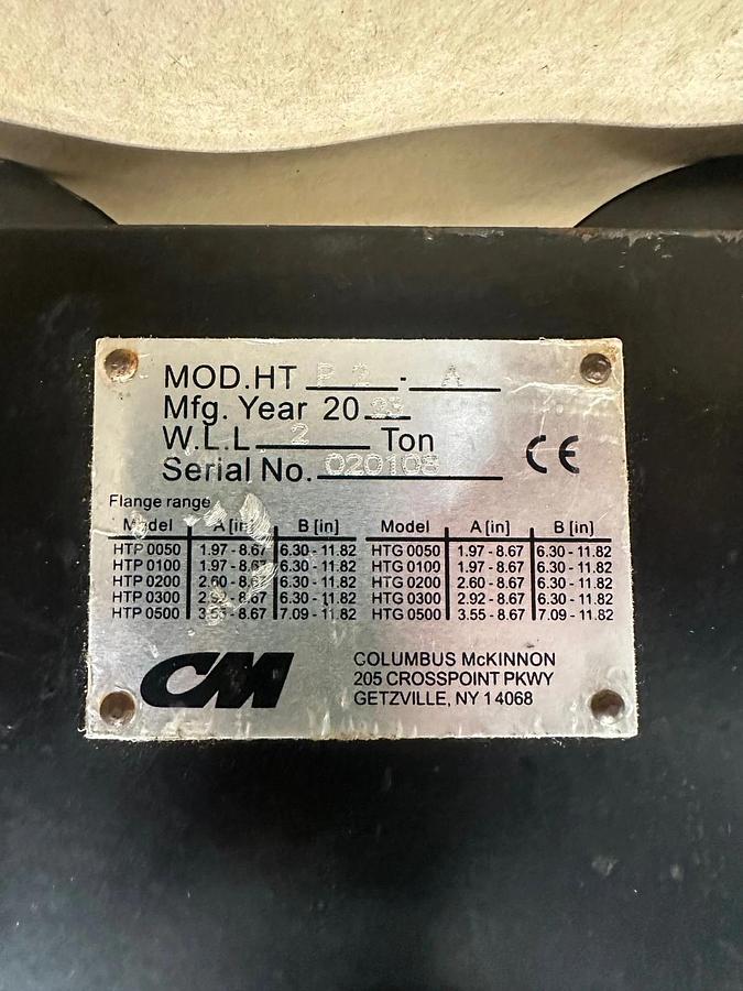 Used Columbus McKinnon P2-A 2 Ton Plain Clevis Trolley