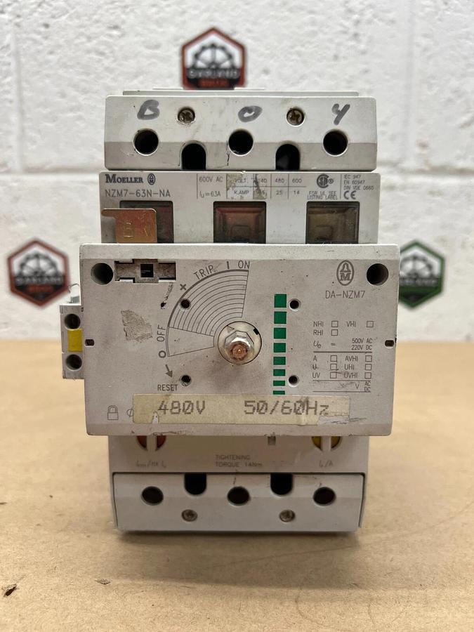 Used Moeller NZM7-63N-NA Molded Case Circuit Breaker, 240V, 600VAC 3 Pole