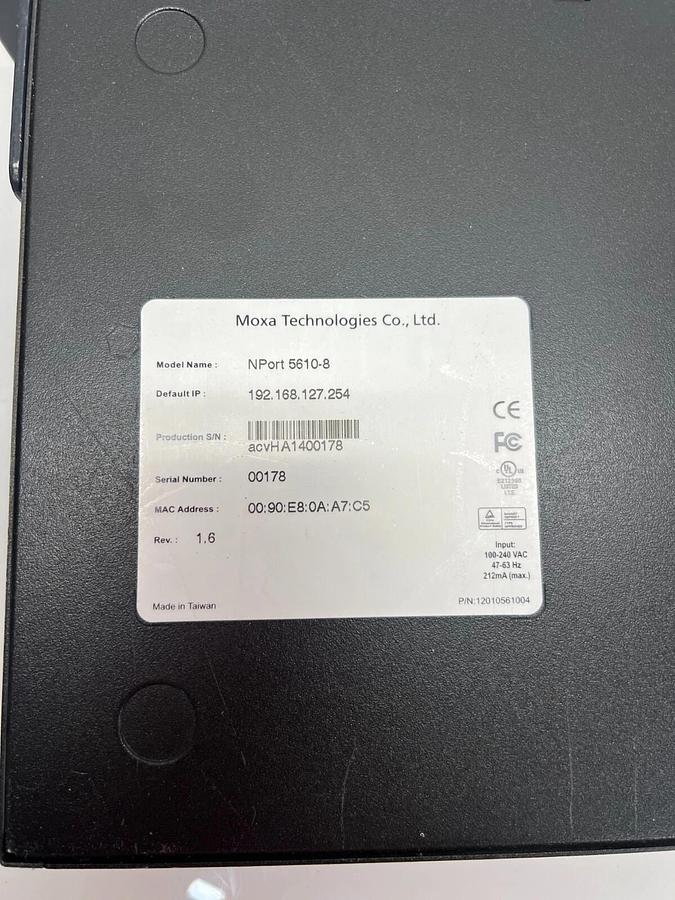Used Moxa Technologies NPort 5610-8 8 Port RS-232 Device Server *Tested and Working*