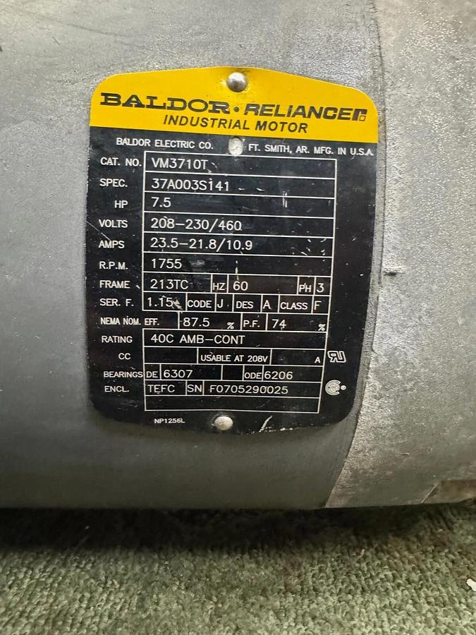 Used Boston Gear F872B-14K-B11, 14.09:1 Ratio w/ Baldor Reliance VM3710T 7.5Hp Motor