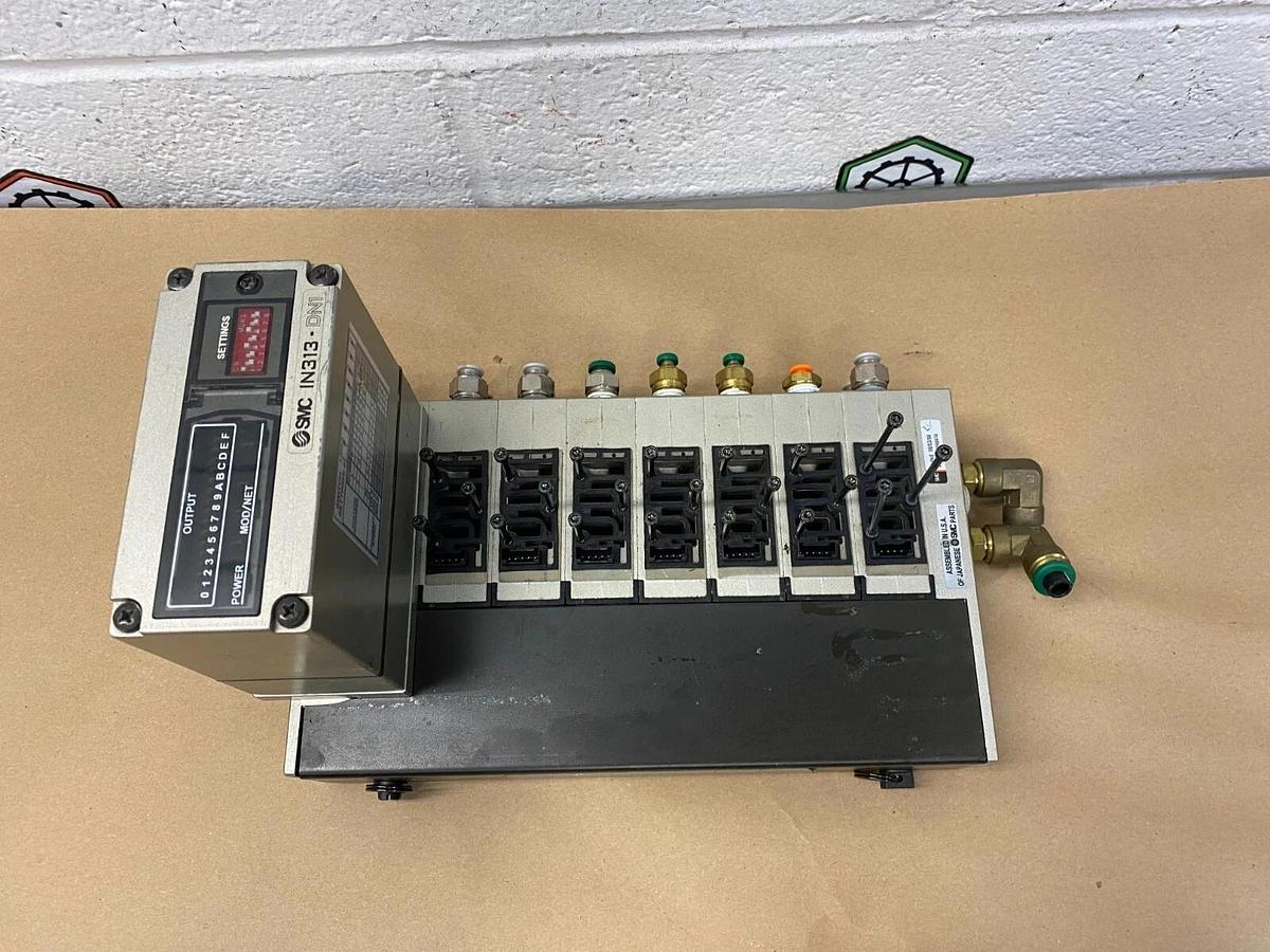 Used SMC IN313-DN1 Serial Interface Unit W/7 Valve Stations ( No Solenoid Valves)
