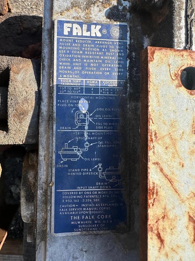 Used Falk 2115J Gear Drive 14.01:1, 3Hp @ 1755RPM, Pulley, Motor Mount, Bushing