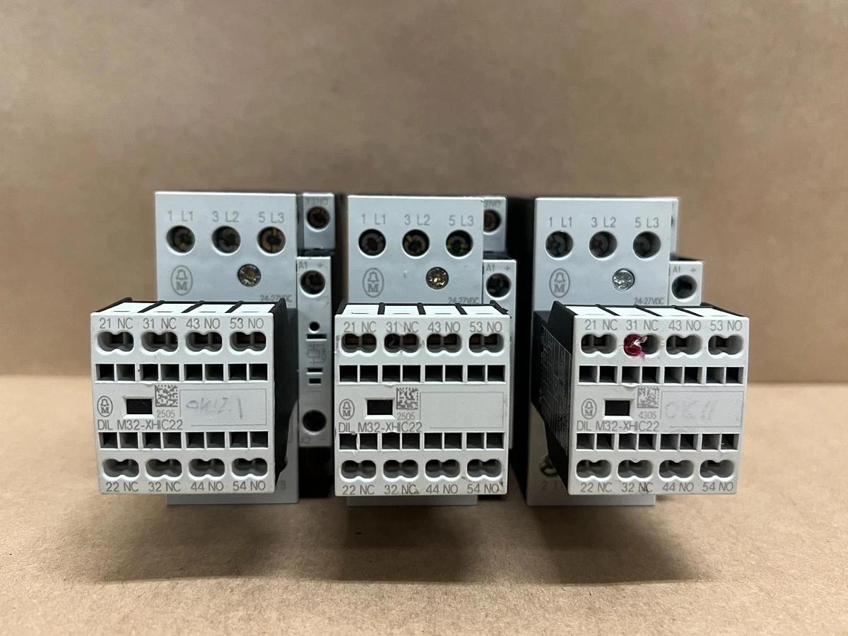 Used Moeller DIL M(C)25 3PH, 3P Contactor w/ Aux Contact Block - Lot of 3