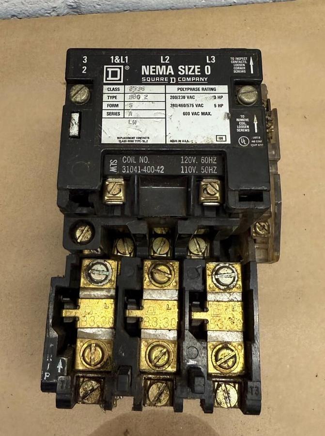 Used Square D 8536 SB0 2 Starter, Series A, NEMA Size 0, Form S